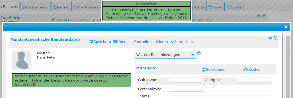 Benutzer_Default Passwort zuruckgesetzt